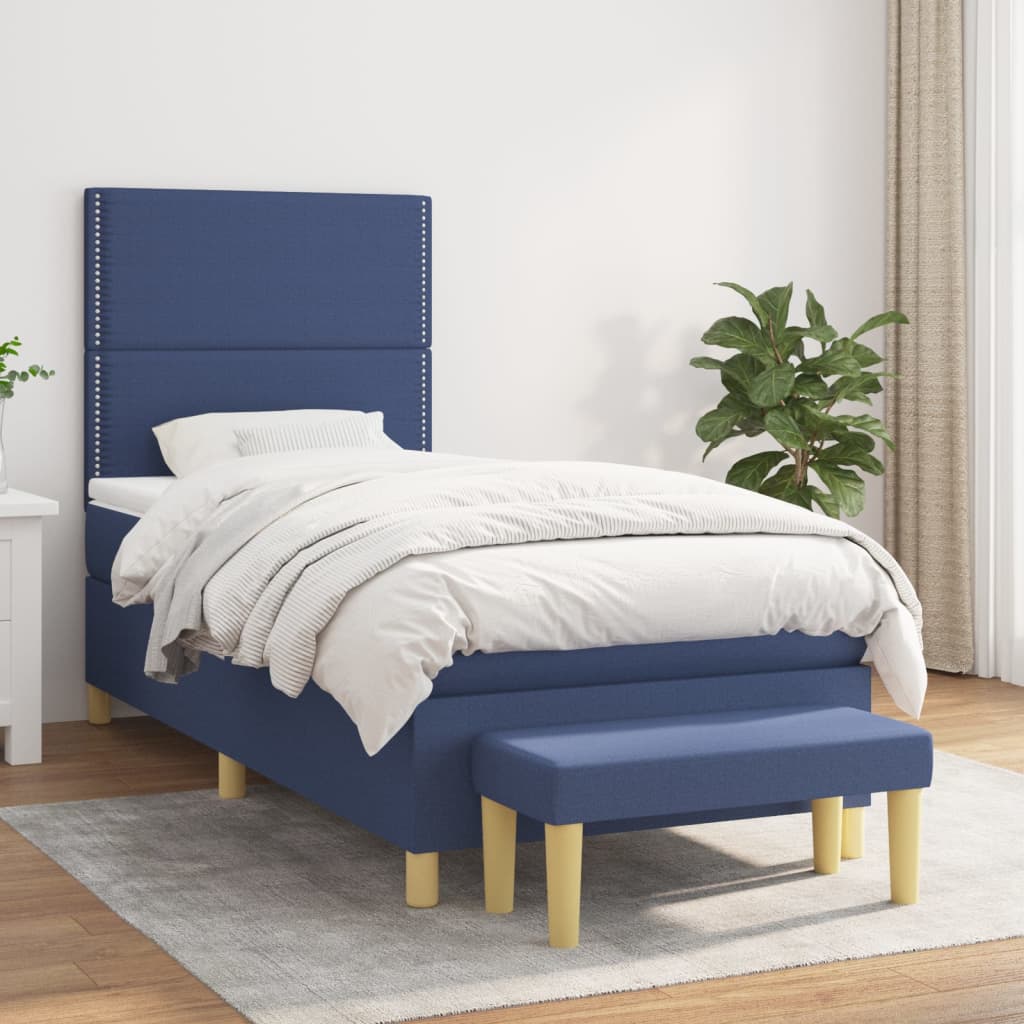 Sommier à lattes de lit avec matelas Bleu 100x200 cm Tissu - XIOS