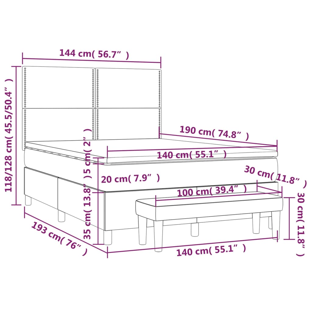Sommier à lattes de lit avec matelas Taupe 140x190 cm Tissu - XIOS