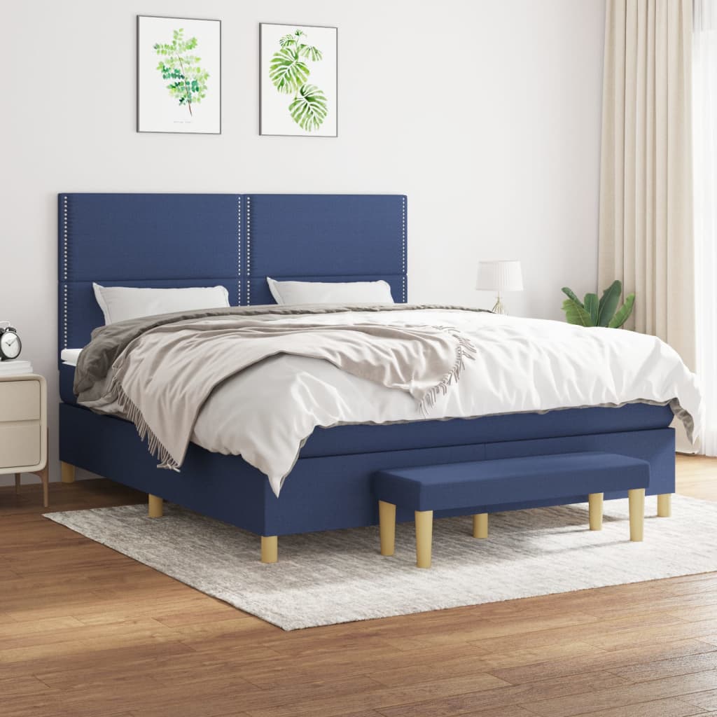 Sommier à lattes de lit avec matelas Bleu 180x200 cm Tissu - XIOS
