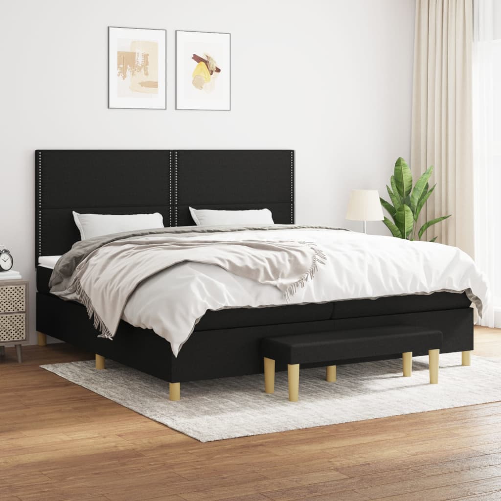 Sommier à lattes de lit avec matelas Noir 200x200 cm Tissu - XIOS