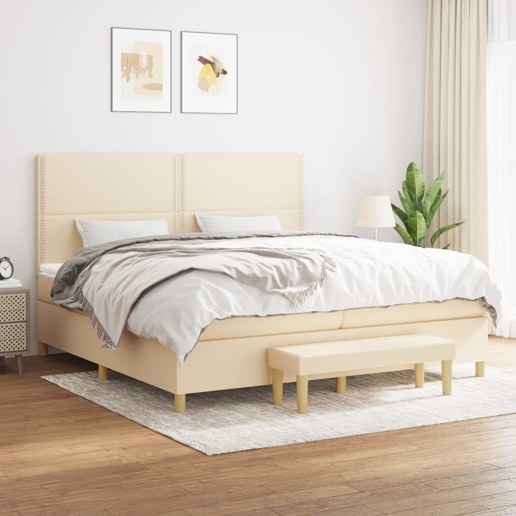 Sommier à lattes de lit avec matelas Crème 200x200 cm Tissu - XIOS