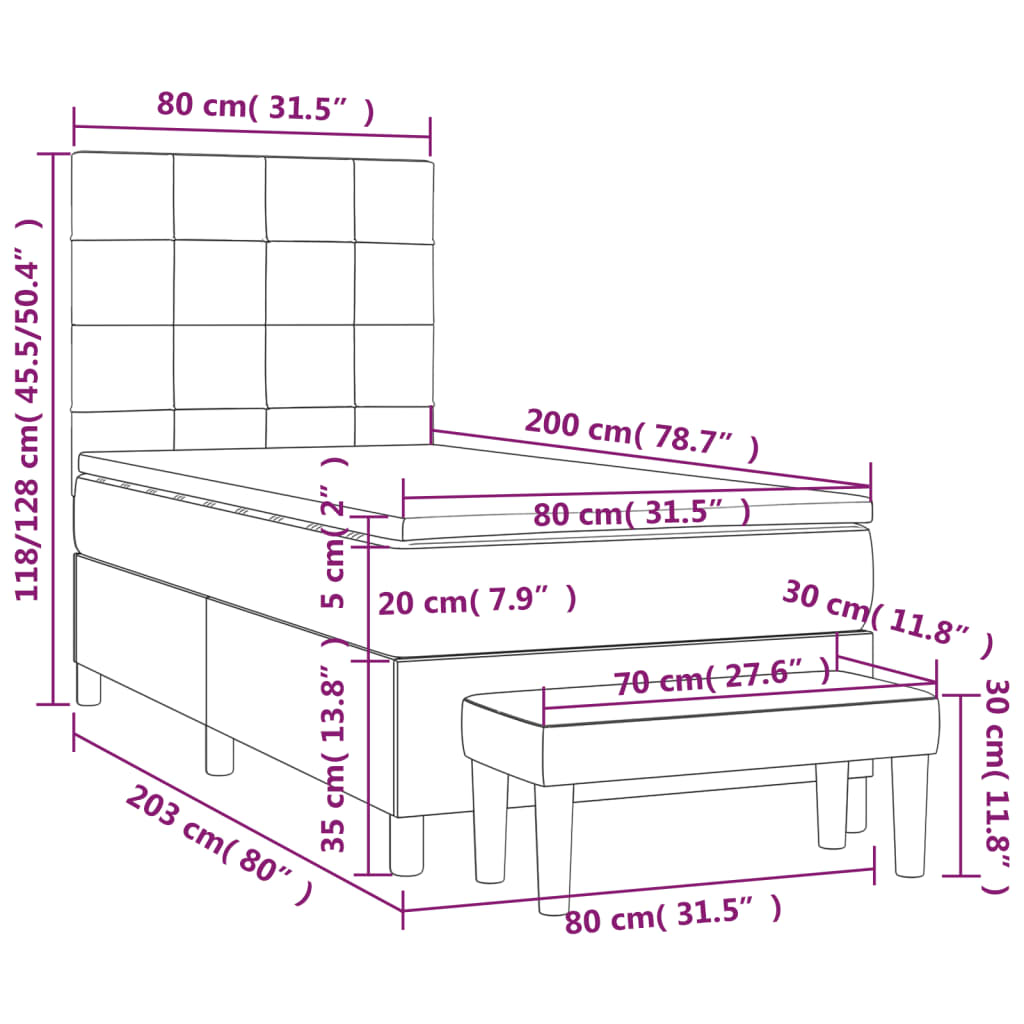Sommier à lattes de lit avec matelas Taupe 80x200 cm Tissu - XIOS