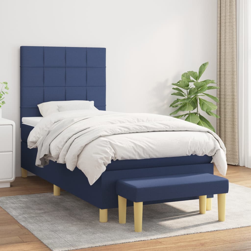Sommier à lattes de lit avec matelas Bleu 90x200 cm Tissu - XIOS