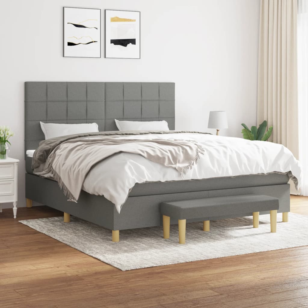 Sommier à lattes de lit avec matelas Gris foncé 160x200cm Tissu - XIOS