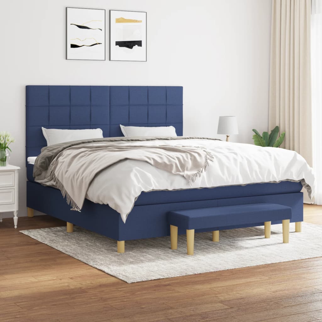 Sommier à lattes de lit avec matelas Bleu 160x200 cm Tissu - XIOS