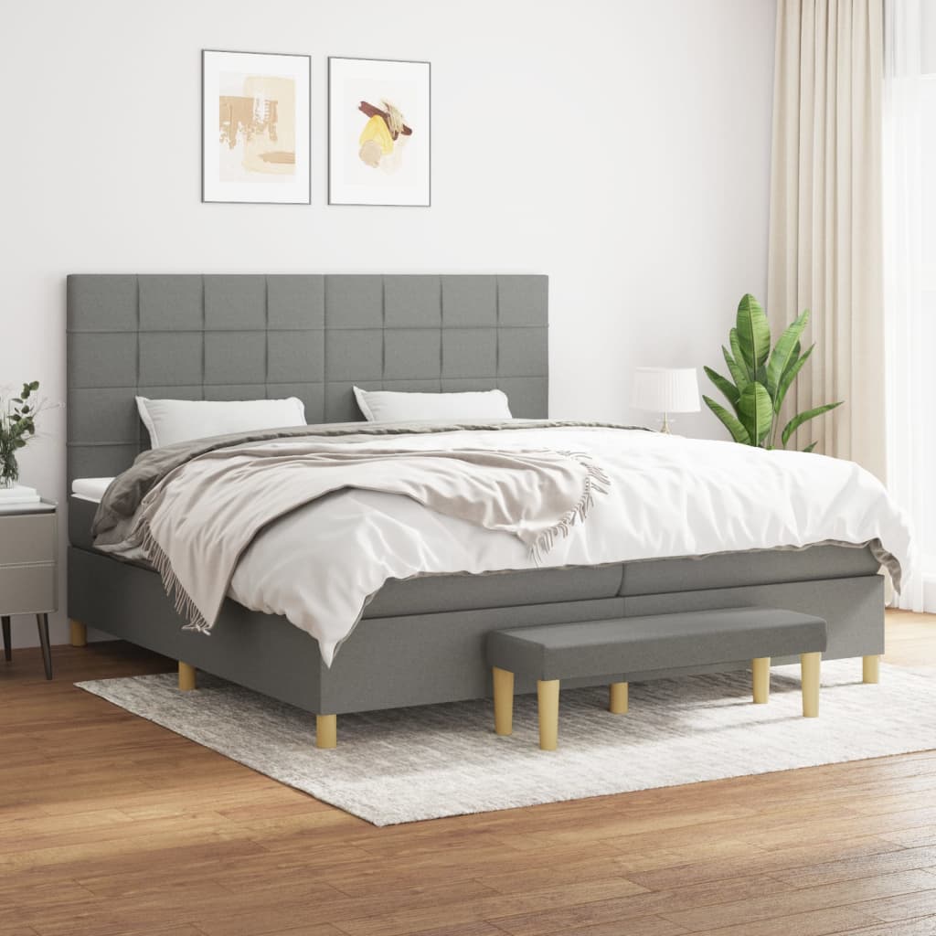 Sommier à lattes de lit avec matelas Gris foncé 200x200cm Tissu - XIOS