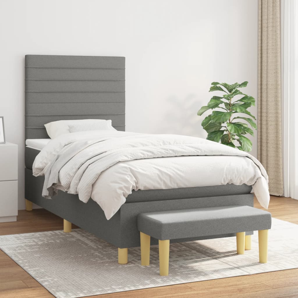 Sommier à lattes de lit et matelas Gris foncé 90x190 cm Tissu - XIOS