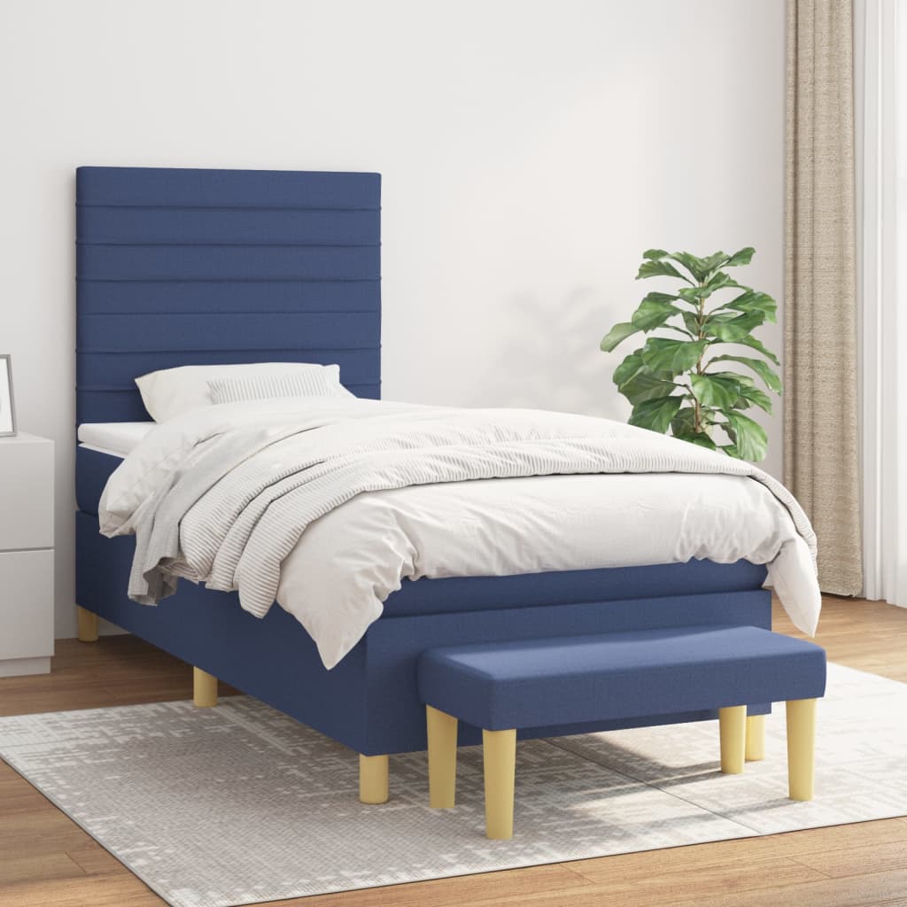 Sommier à lattes de lit avec matelas Bleu 100x200 cm Tissu - XIOS
