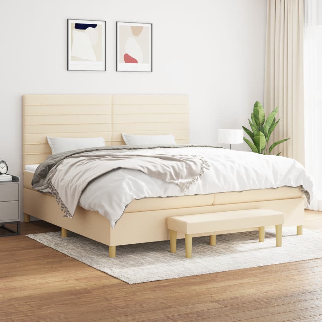 Sommier à lattes de lit avec matelas Crème 200x200 cm Tissu - XIOS
