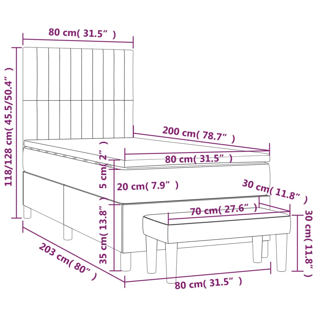 Sommier à lattes de lit avec matelas Gris foncé 80x200 cm Tissu Lits & cadres de lit vidaXL