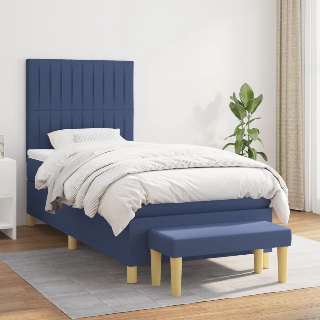 Sommier à lattes de lit avec matelas Bleu 90x200 cm Tissu - XIOS