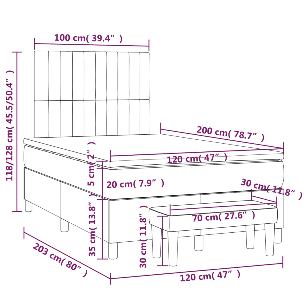 Sommier à lattes de lit avec matelas Taupe 120x200 cm Tissu - XIOS