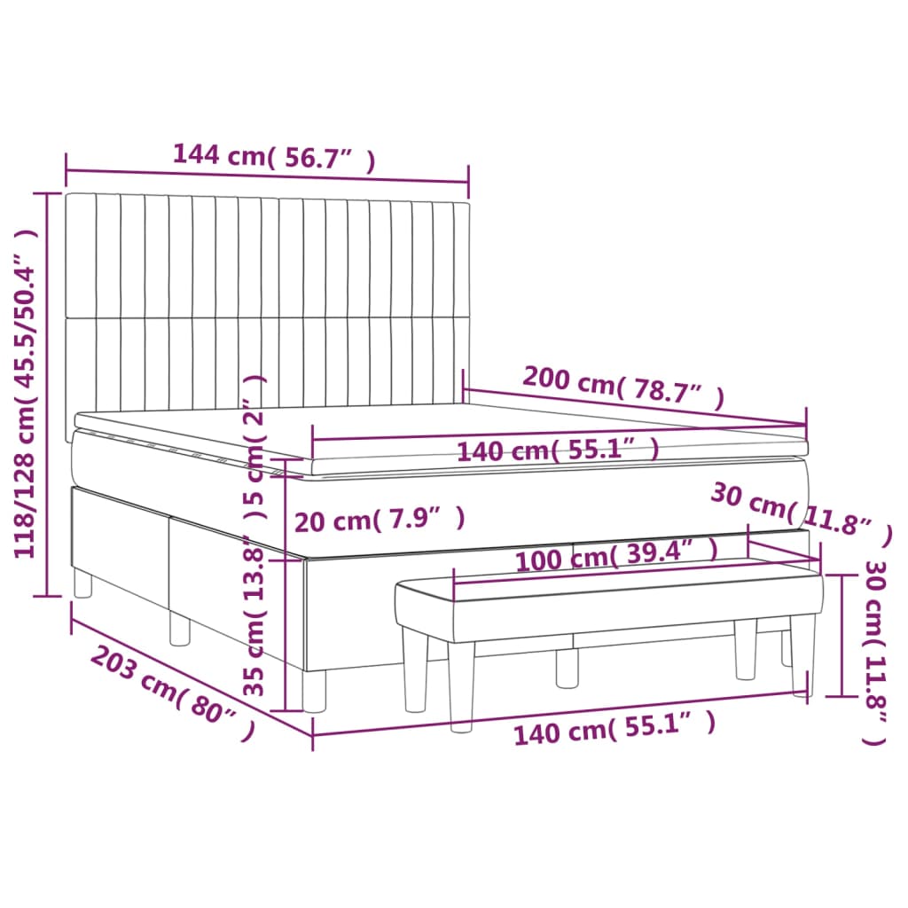 Sommier à lattes de lit avec matelas Crème 140x200 cm Tissu XIOS