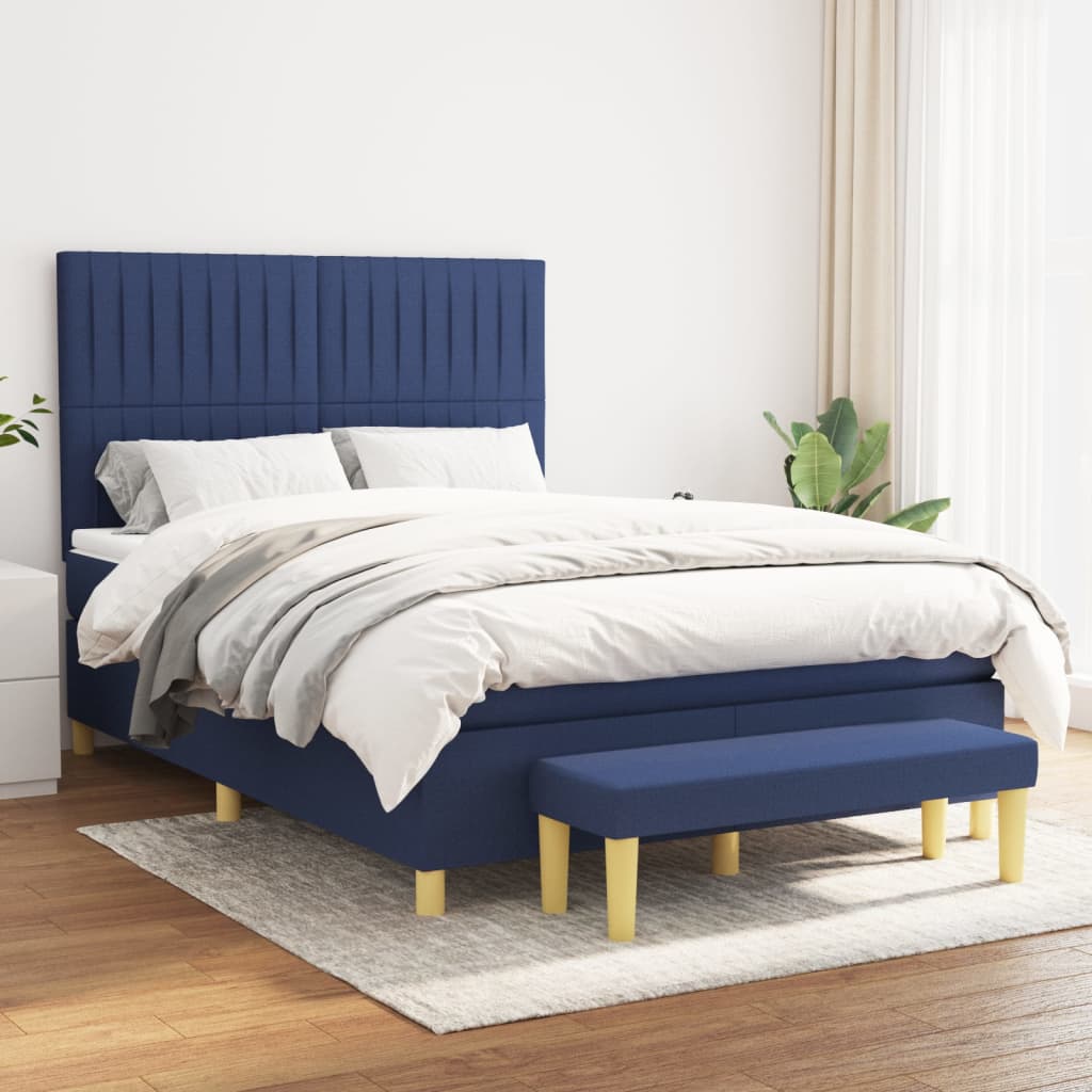 Sommier à lattes de lit avec matelas Bleu 140x200 cm Tissu - XIOS
