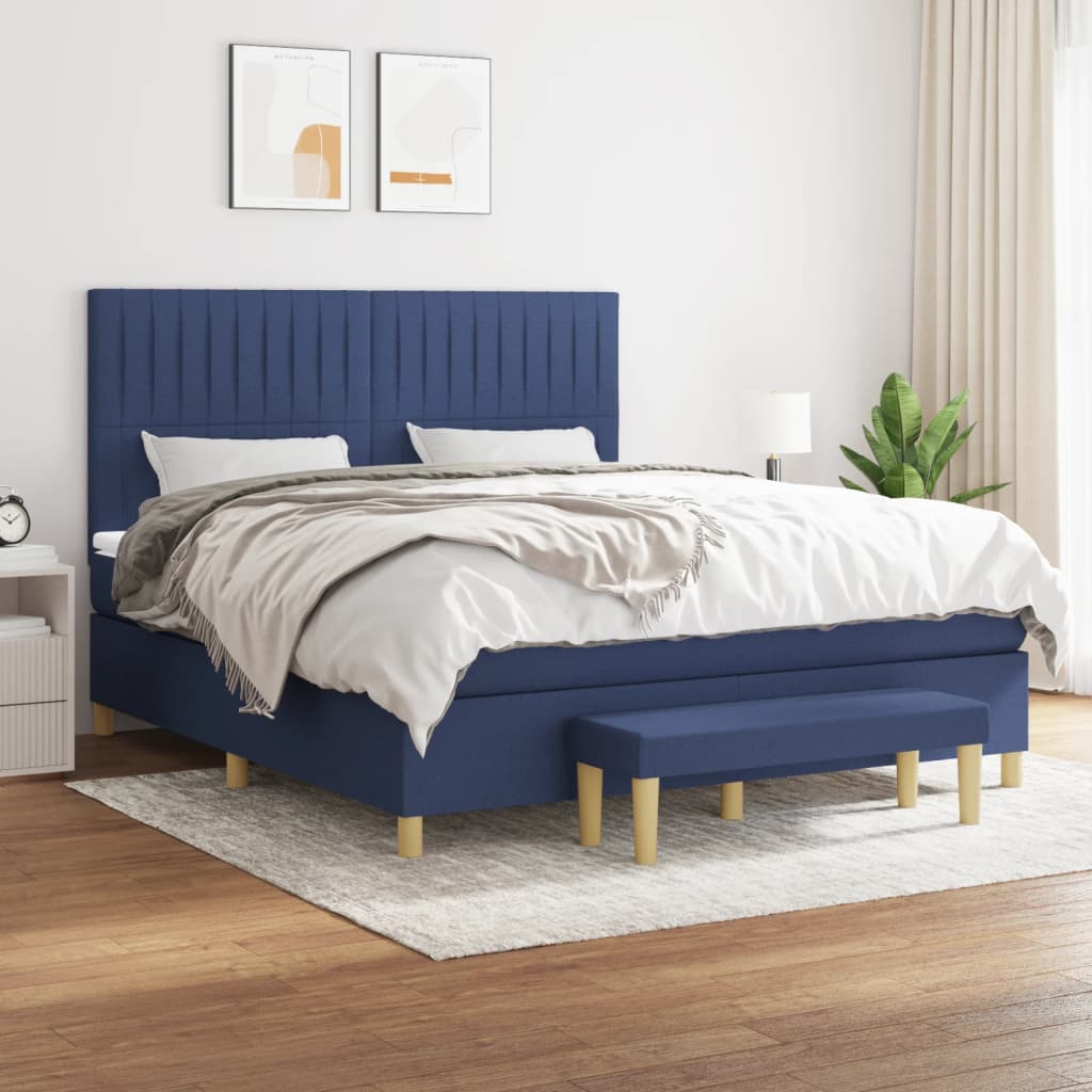 Sommier à lattes de lit avec matelas Bleu 160x200 cm Tissu - XIOS