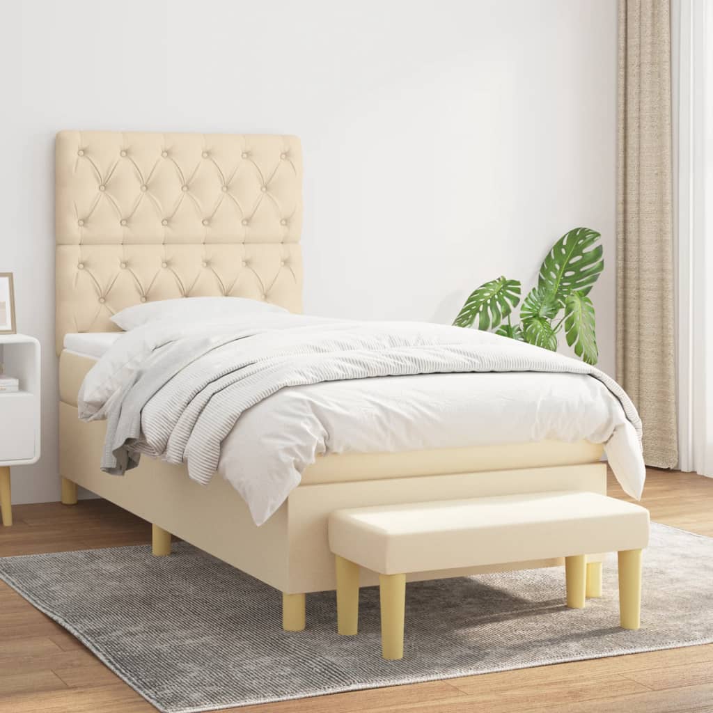 Sommier à lattes de lit avec matelas Crème 80x200 cm Tissu
