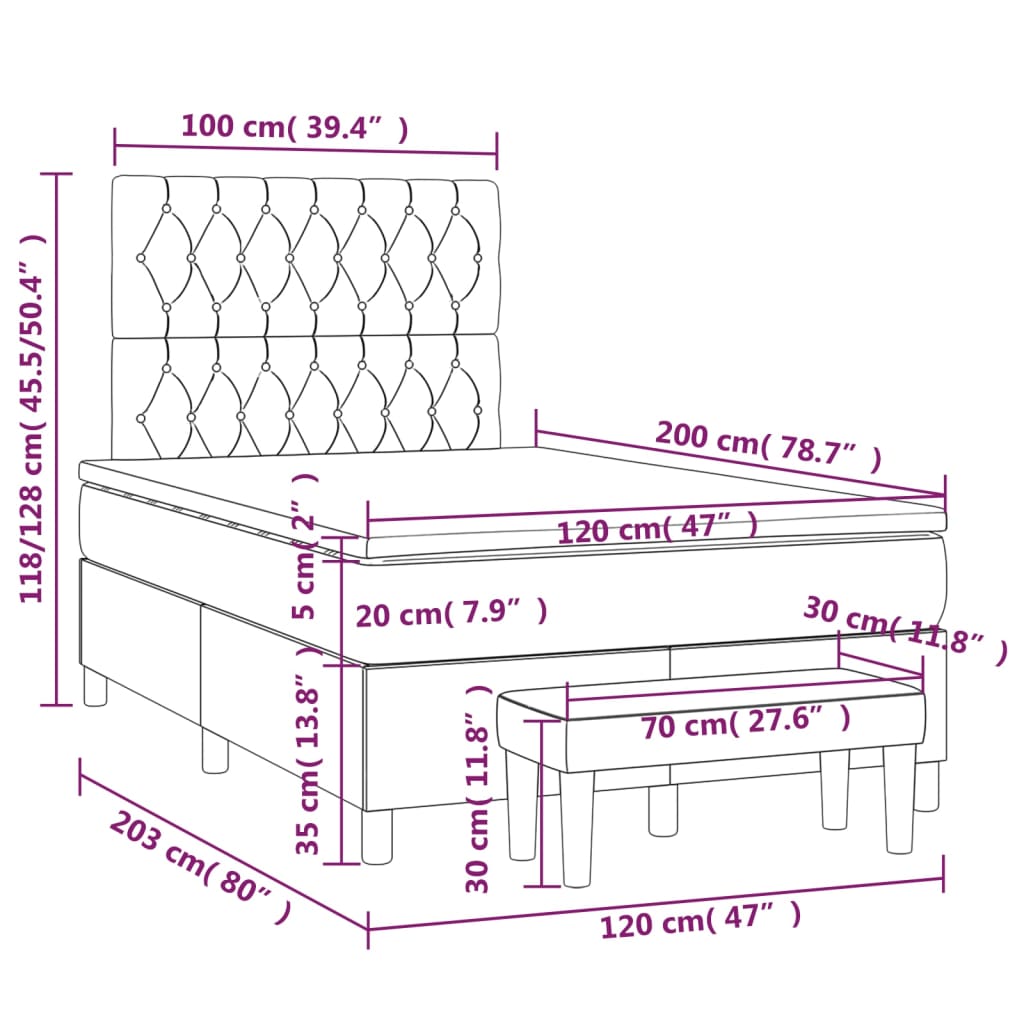 Sommier à lattes de lit avec matelas Taupe 120x200 cm Tissu - XIOS