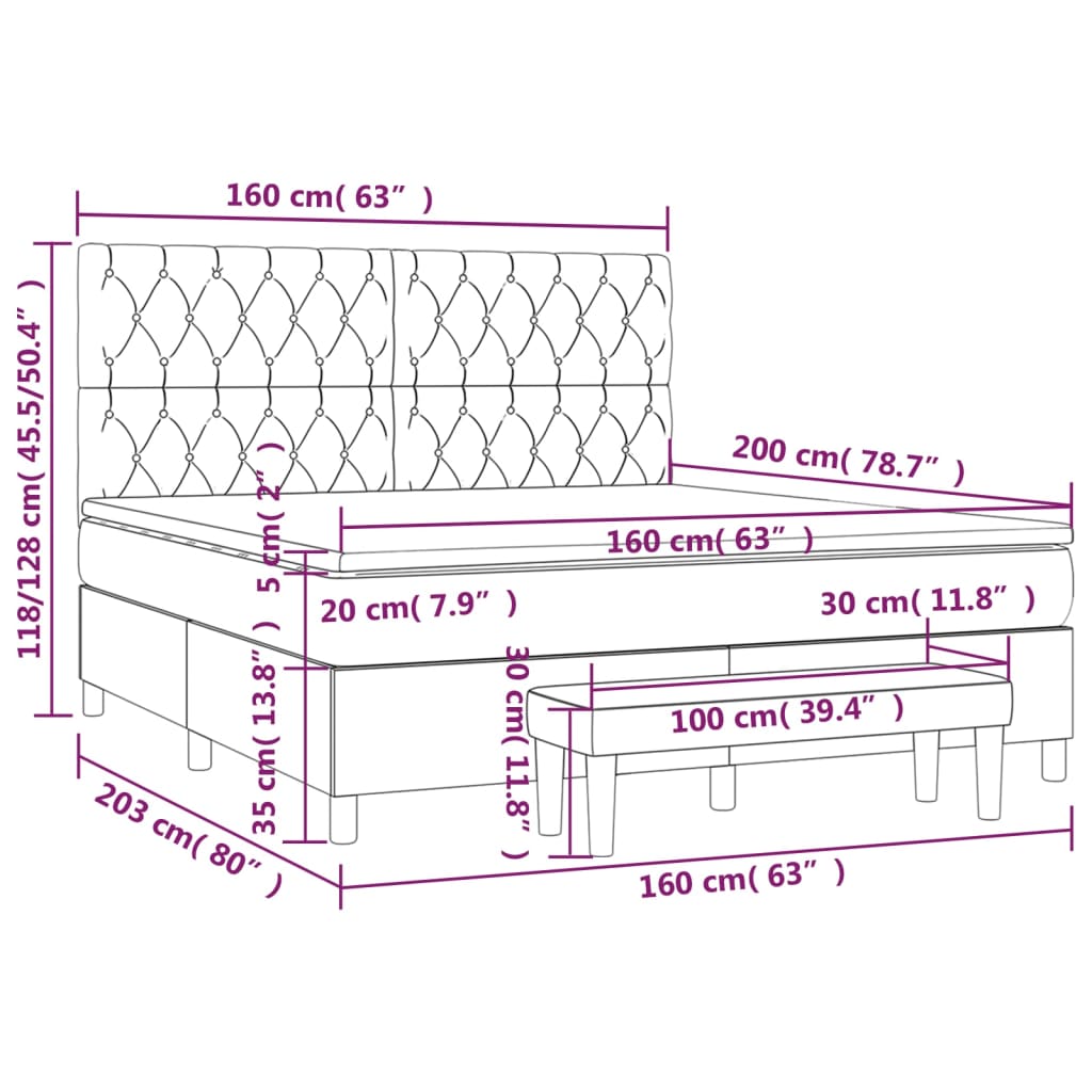Sommier à lattes de lit avec matelas Gris foncé 160x200cm Tissu - XIOS