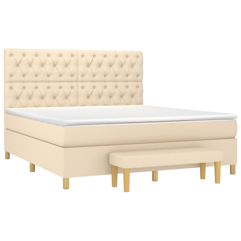 Sommier à lattes de lit avec matelas Crème 160x200 cm Tissu