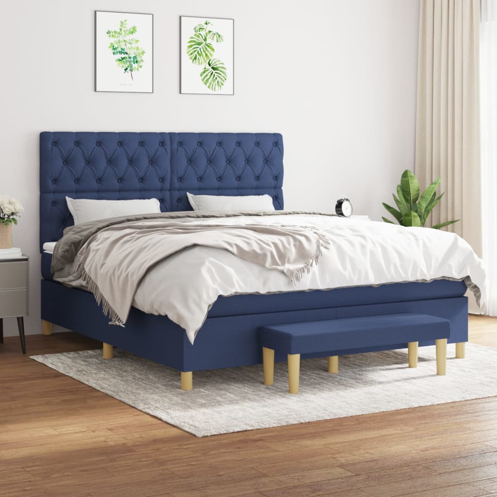 Sommier à lattes de lit avec matelas Bleu 160x200 cm Tissu - XIOS