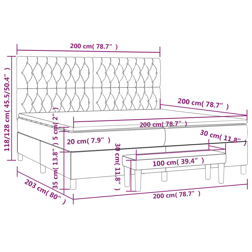 Sommier à lattes de lit avec matelas Taupe 200x200 cm Tissu