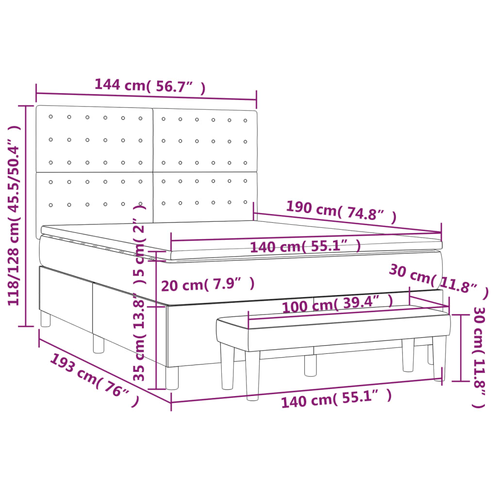 Sommier à lattes de lit avec matelas Gris clair 140x190cm Tissu