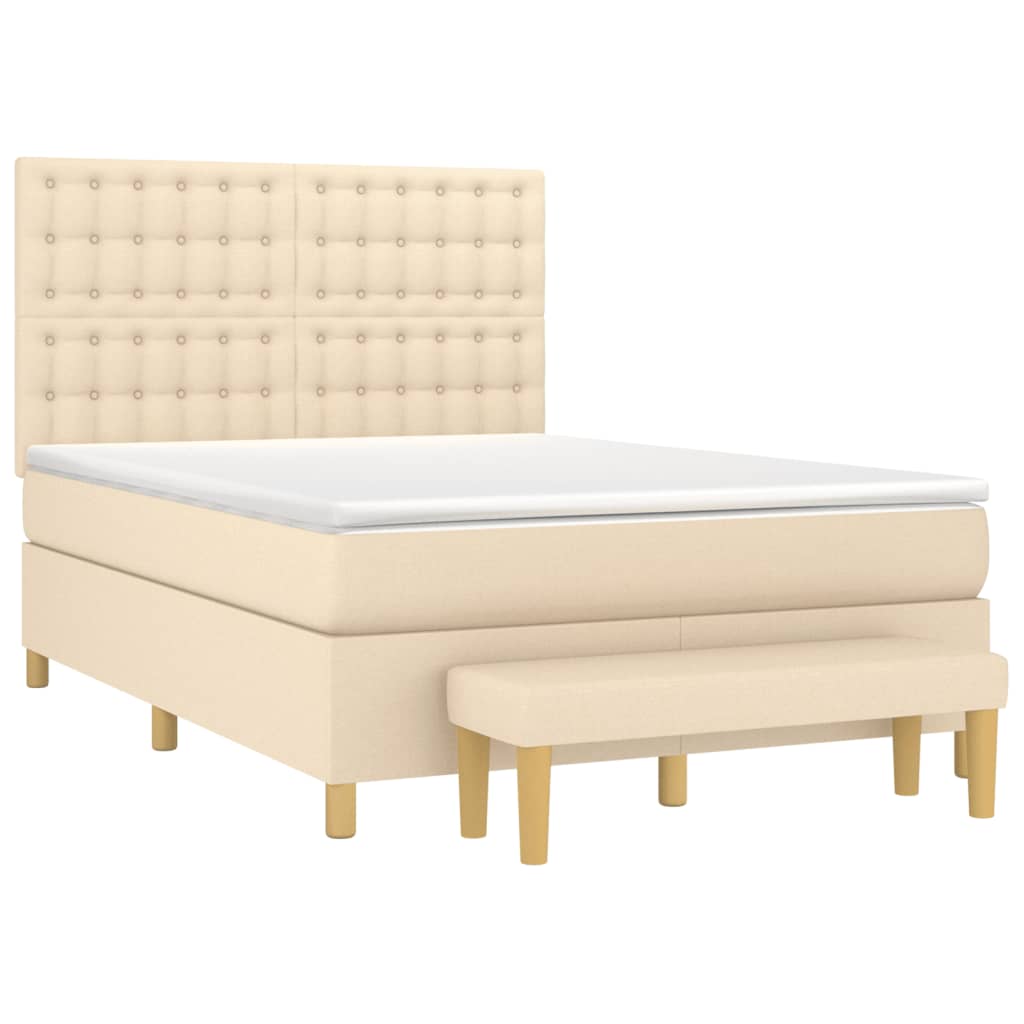 Sommier à lattes de lit avec matelas Crème 140x190 cm Tissu