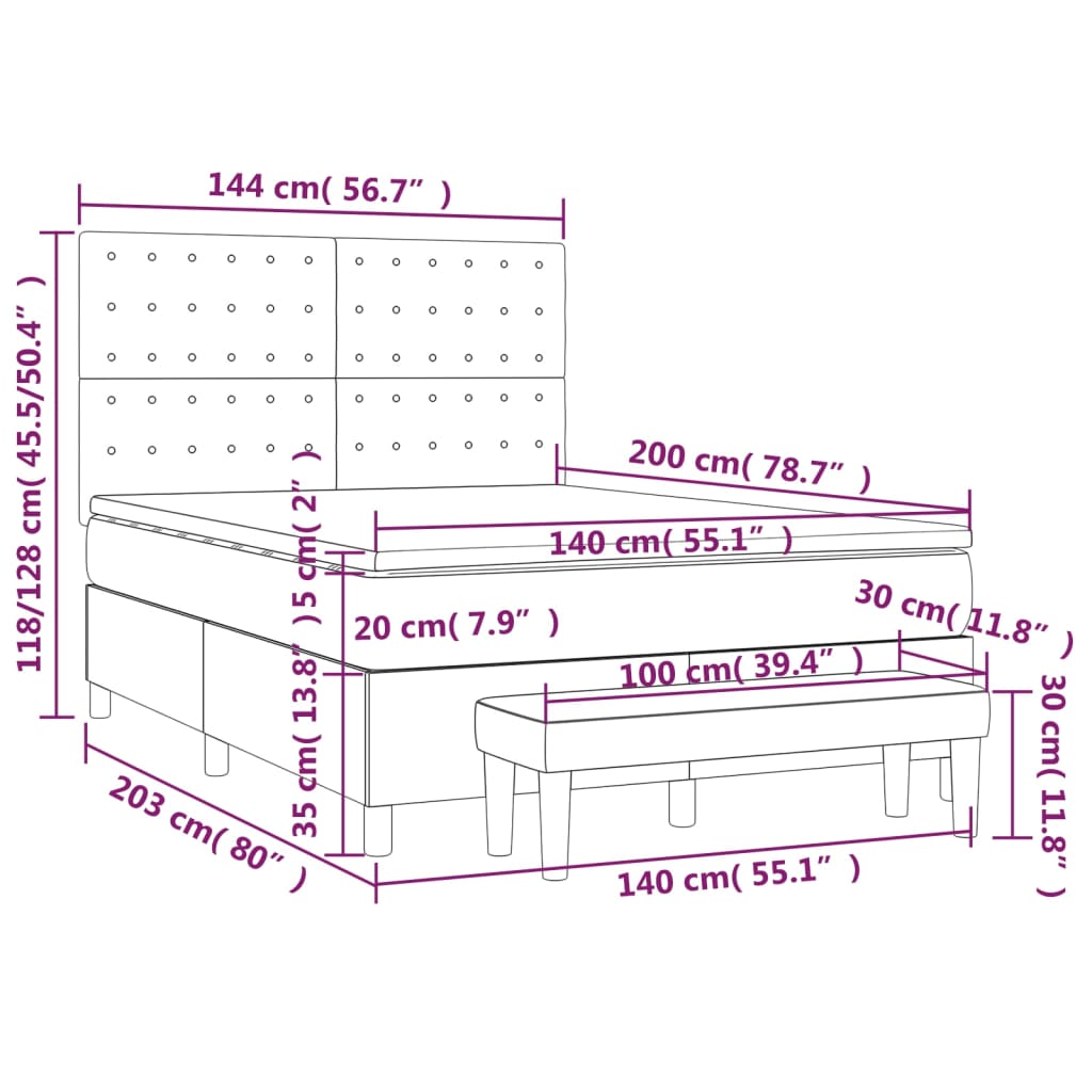 Sommier à lattes de lit avec matelas Gris foncé 140x200cm Tissu - XIOS