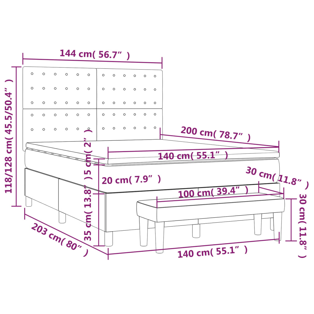 Sommier à lattes de lit avec matelas Taupe 140x200 cm Tissu