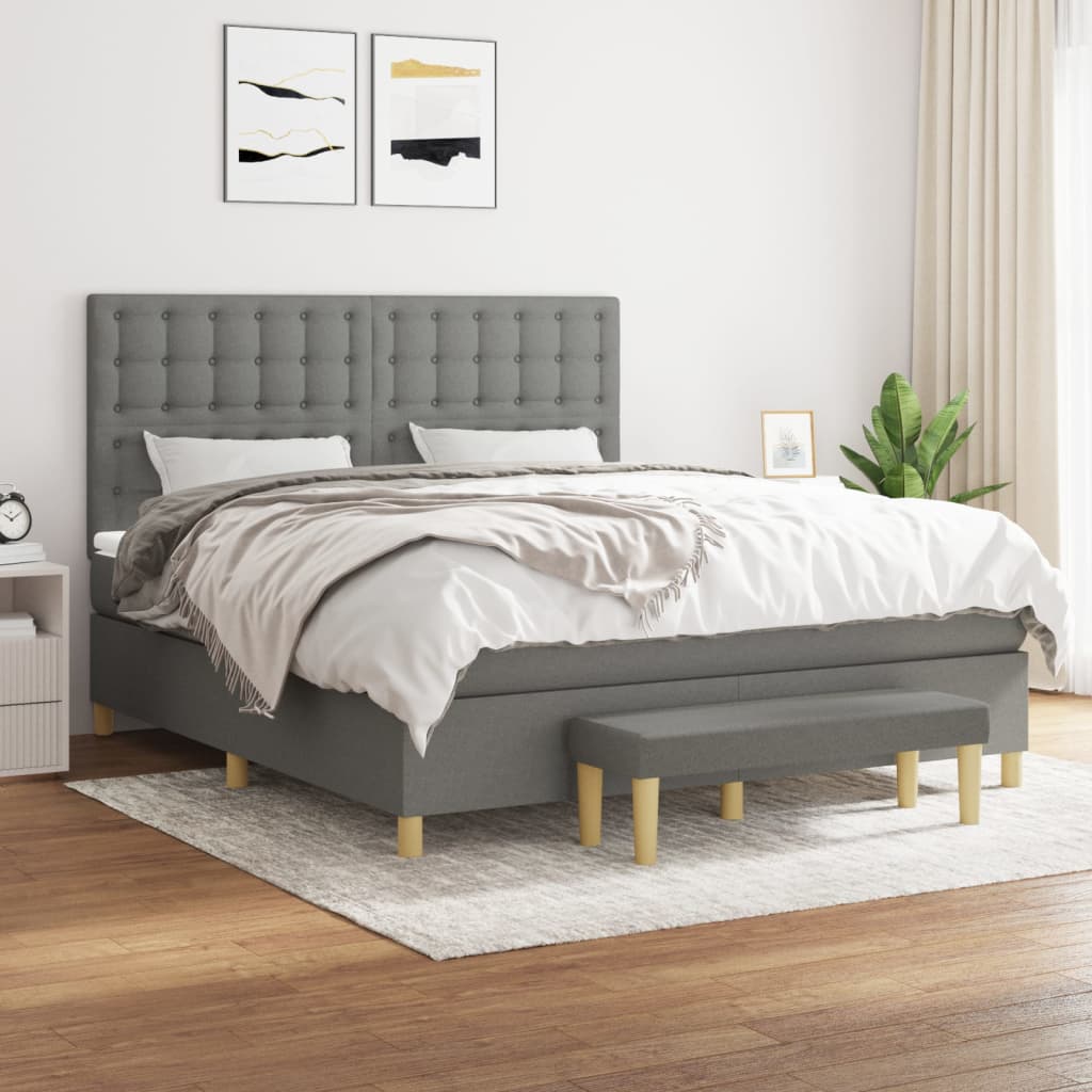 Sommier à lattes de lit avec matelas Gris foncé 180x200cm Tissu - XIOS