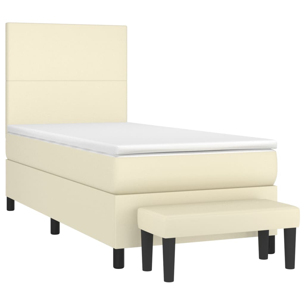 Sommier à lattes de lit avec matelas Crème 100x200cm Similicuir