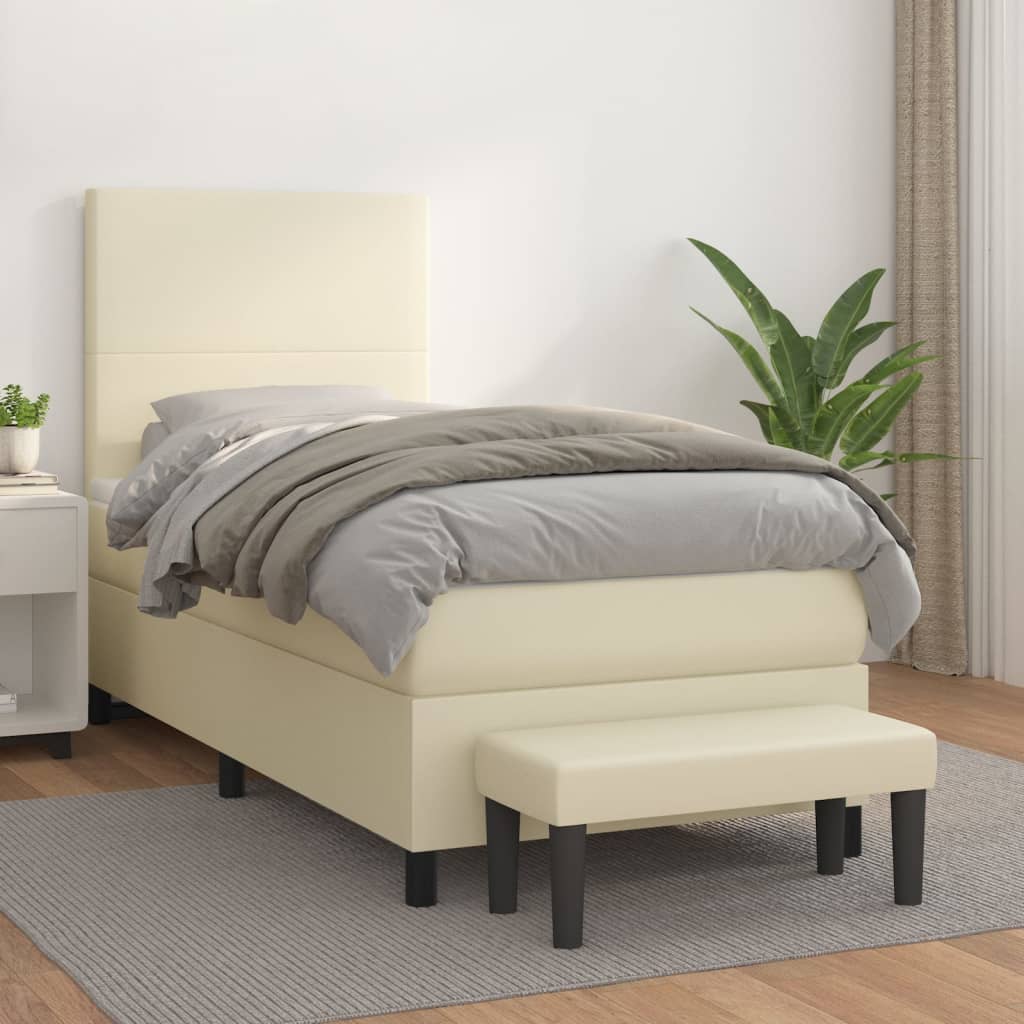 Sommier à lattes de lit avec matelas Crème 100x200cm Similicuir
