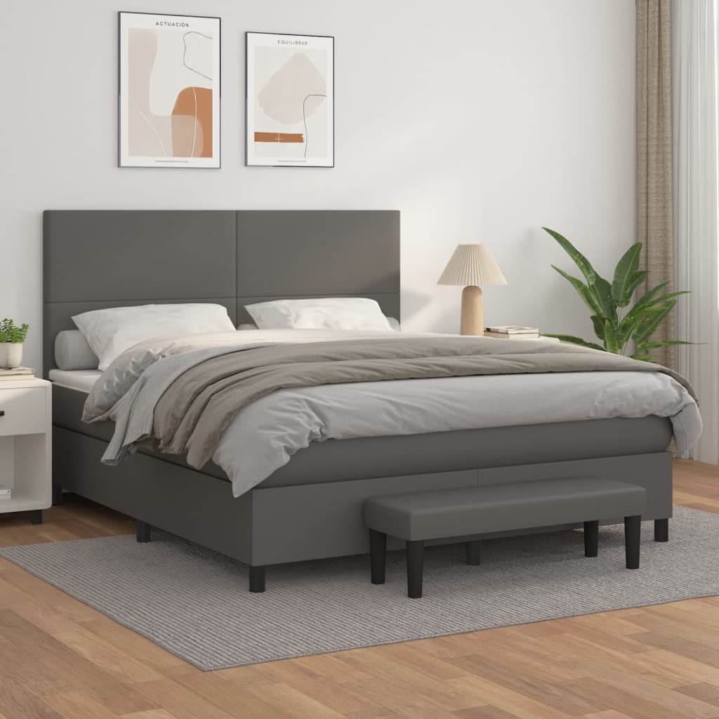 Sommier à lattes de lit avec matelas Gris 160x200 cm Similicuir