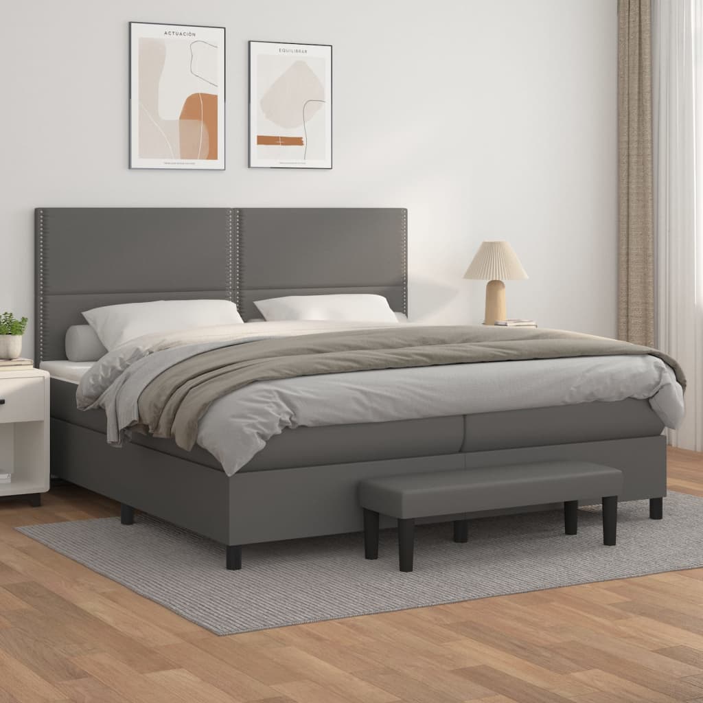 Sommier à lattes de lit avec matelas Gris 200x200 cm Similicuir - XIOS