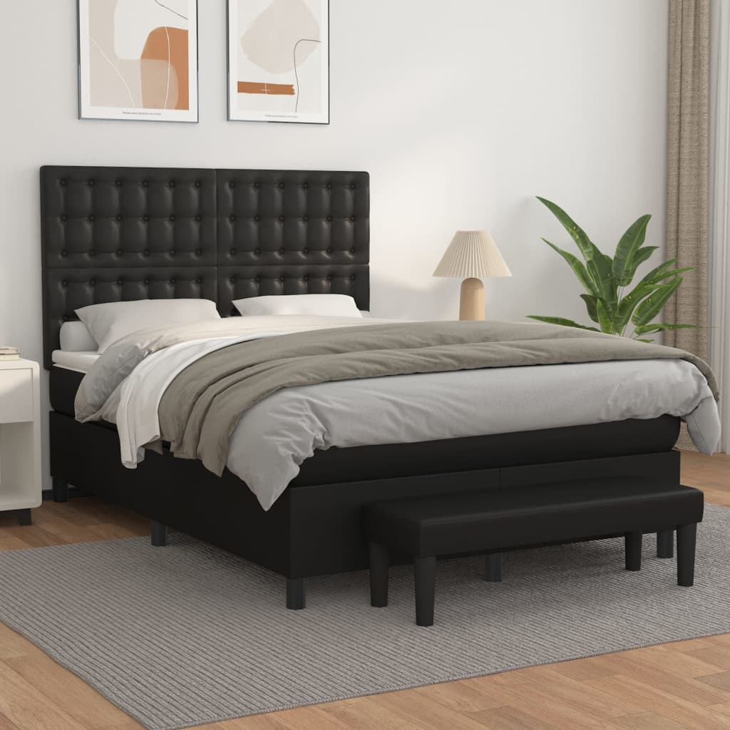 Sommier à lattes de lit avec matelas Noir 140x190 cm Similicuir - XIOS