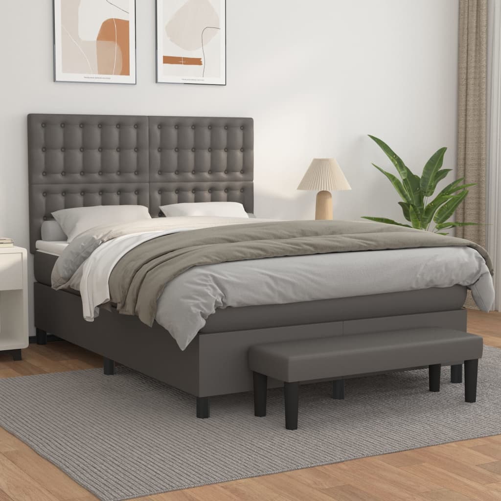 Sommier à lattes de lit avec matelas Gris 140x190 cm Similicuir - XIOS