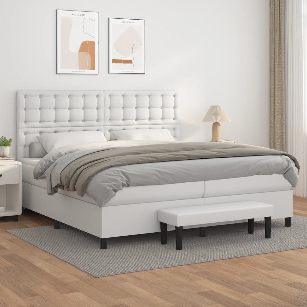 Sommier à lattes de lit avec matelas Blanc 200x200cm Similicuir - XIOS