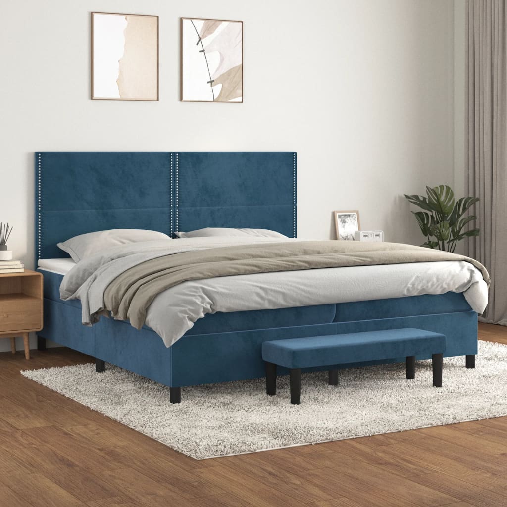 Sommier à lattes de lit et matelas Bleu foncé 200x200cm Velours