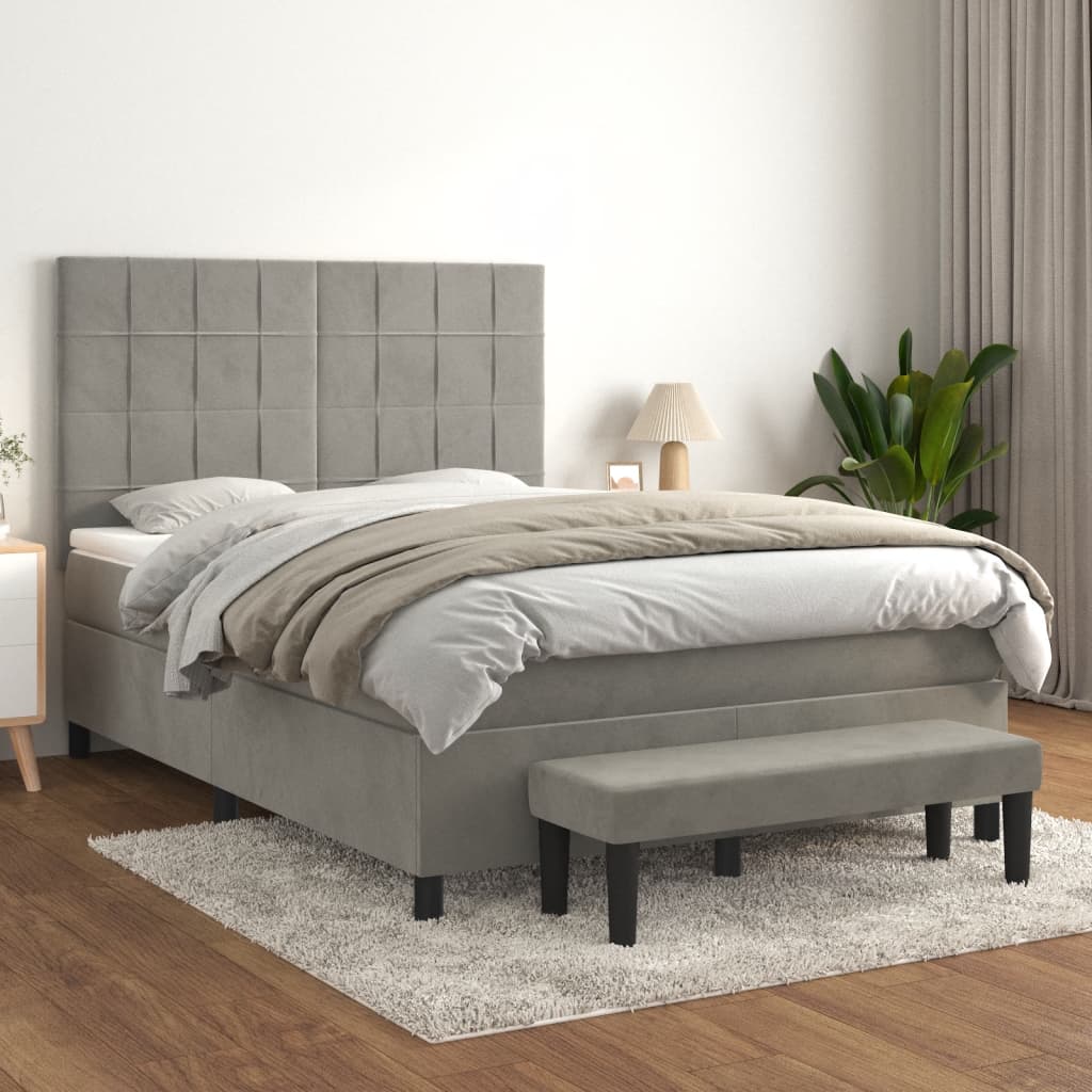 Sommier à lattes de lit et matelas Gris clair 140x190cm Velours - XIOS