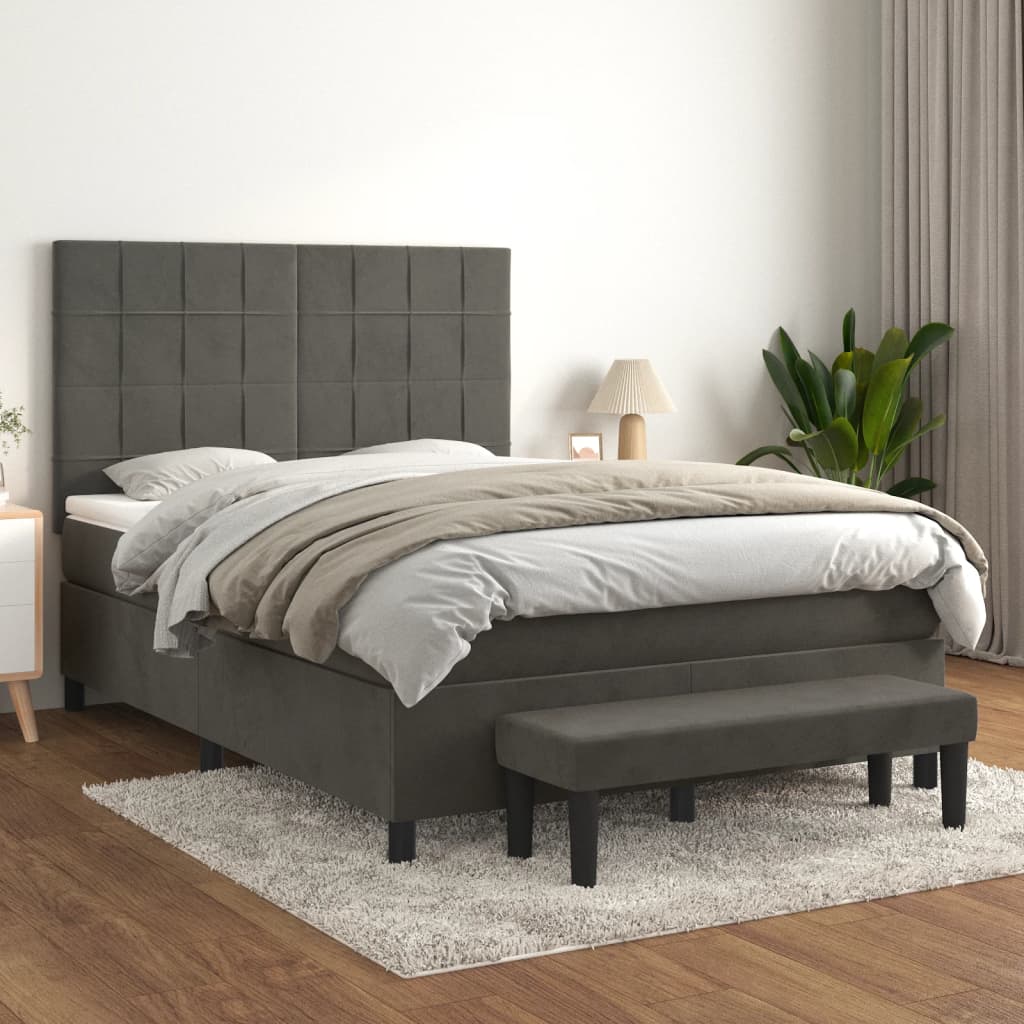 Sommier à lattes de lit et matelas Gris foncé 140x190cm Velours - XIOS
