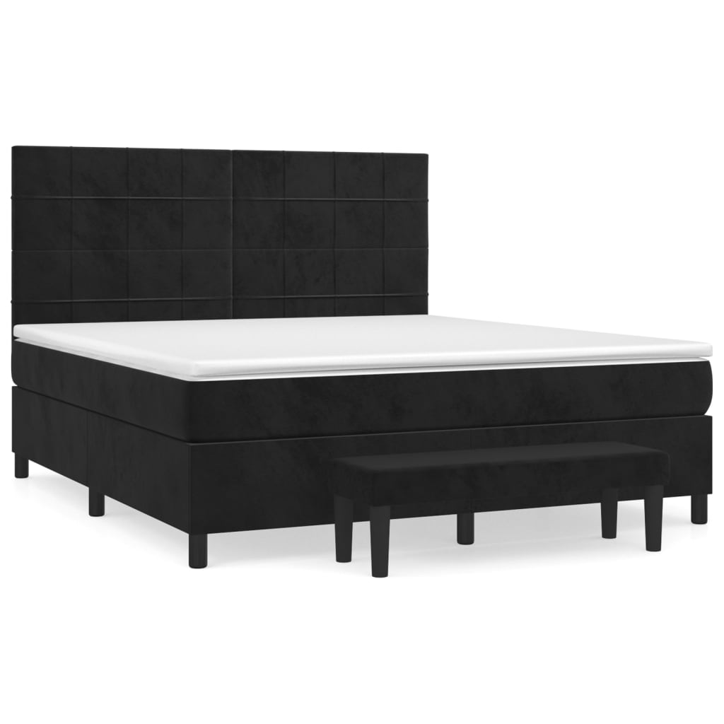 Sommier à lattes de lit avec matelas Noir 180x200 cm Velours Lits & cadres de lit vidaXL