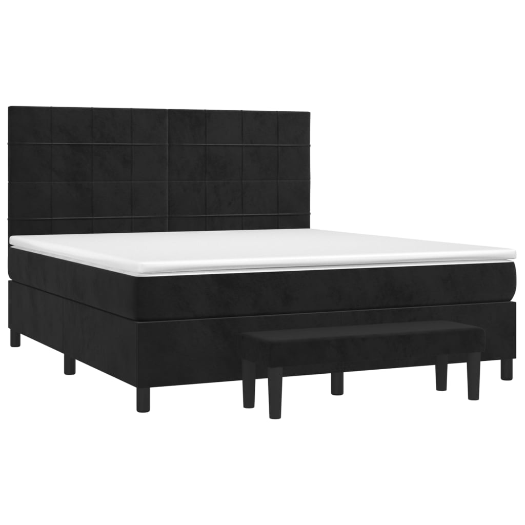 Sommier à lattes de lit avec matelas Noir 180x200 cm Velours Lits & cadres de lit vidaXL