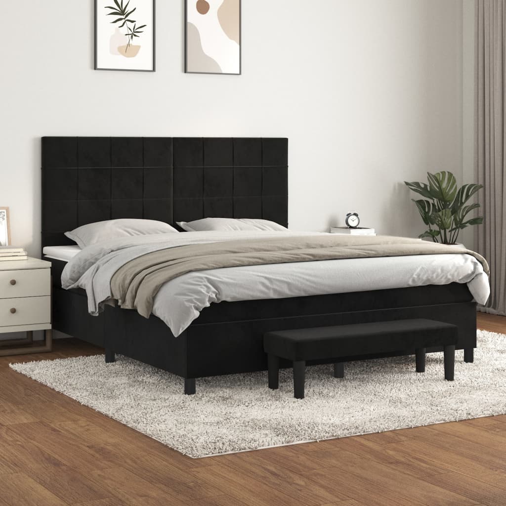 Sommier à lattes de lit avec matelas Noir 180x200 cm Velours Lits & cadres de lit vidaXL