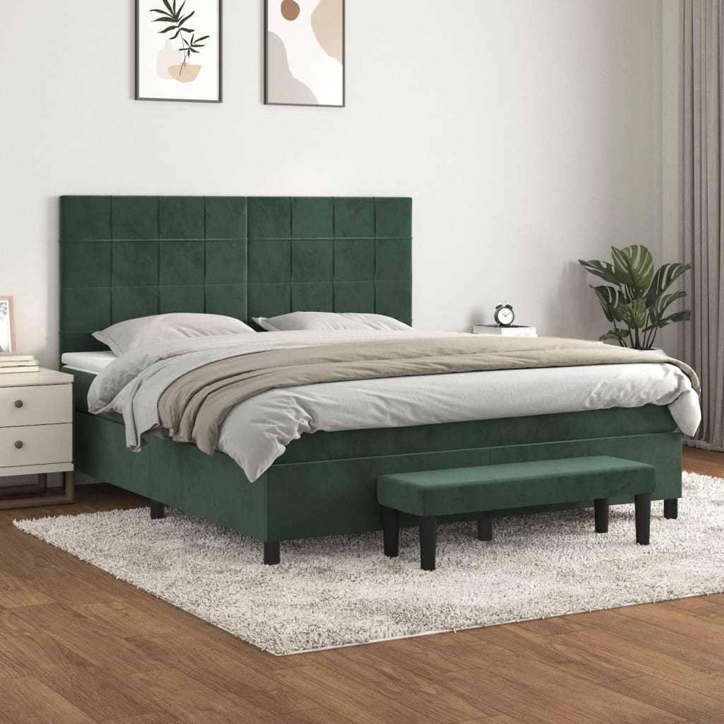 Sommier à lattes de lit et matelas Vert foncé 180x200cm Velours