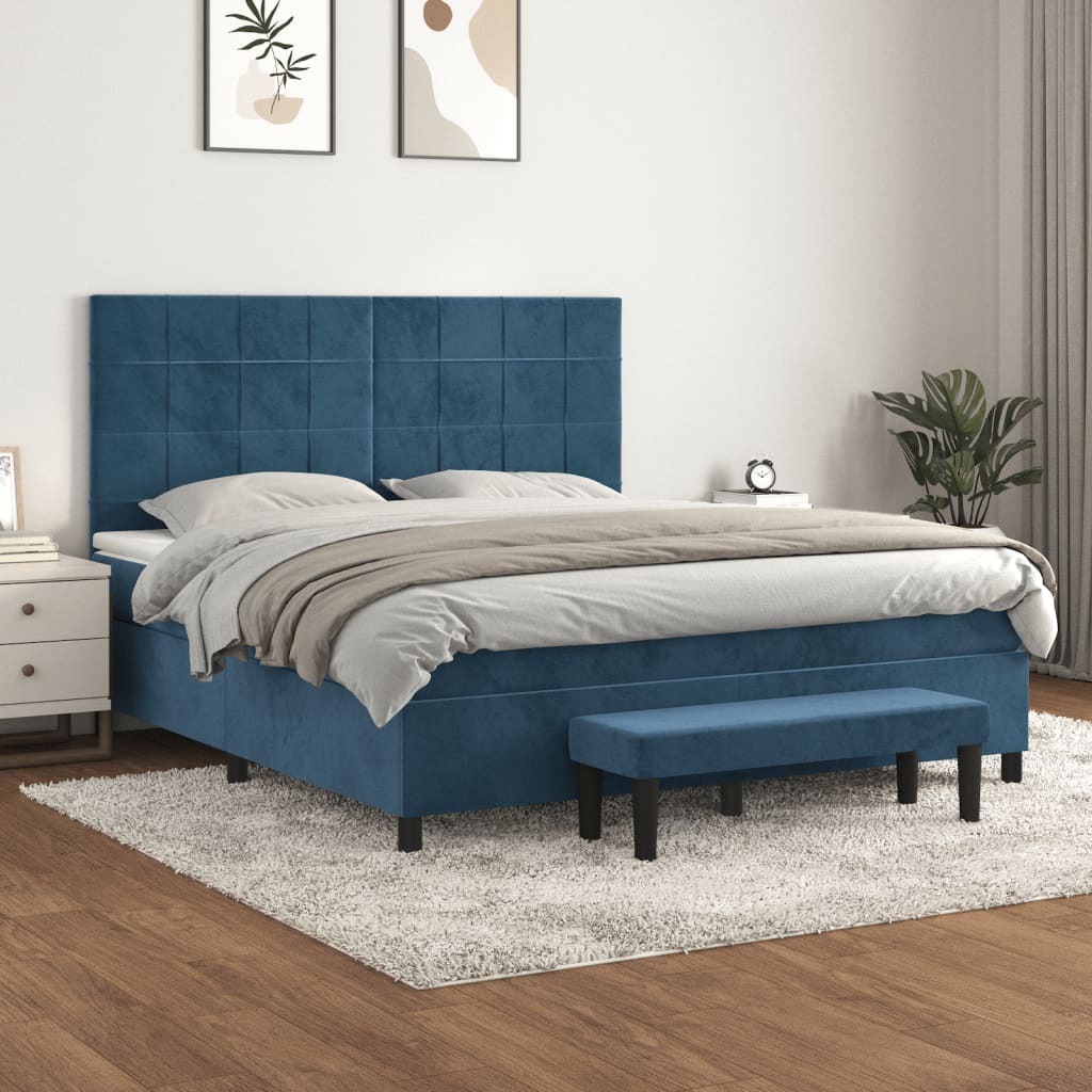 Sommier à lattes de lit et matelas Bleu foncé 180x200cm Velours