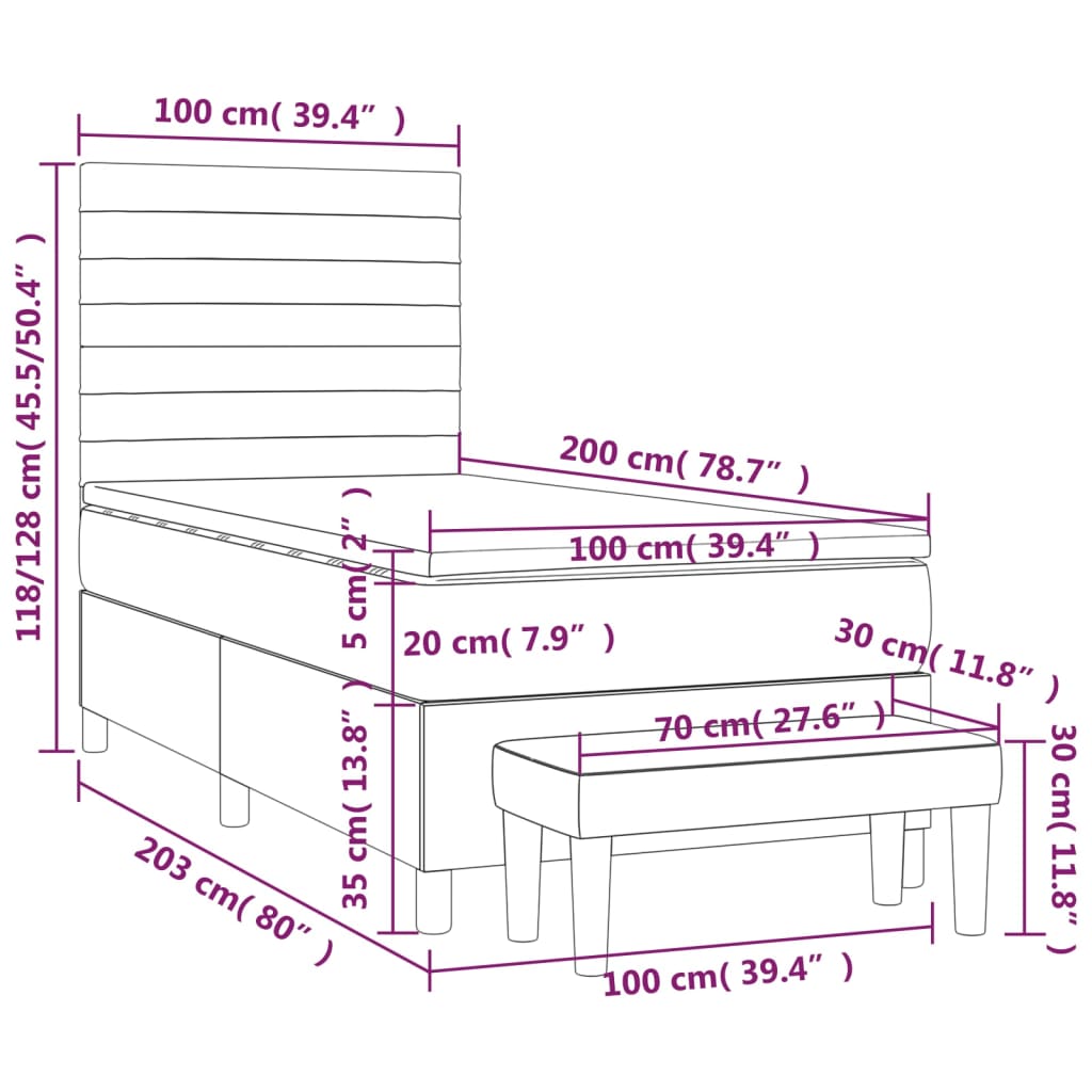 Sommier à lattes de lit et matelas Gris clair 100x200cm Velours - XIOS