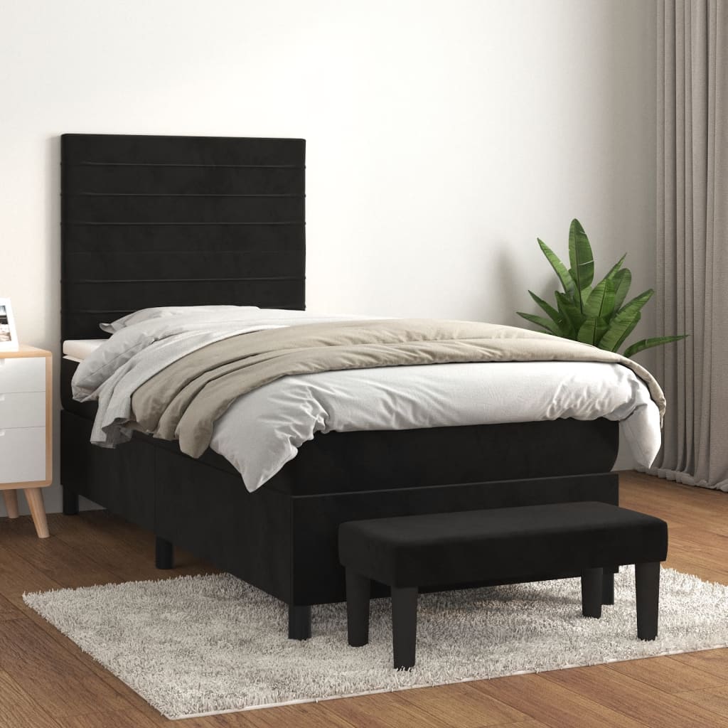 Sommier à lattes de lit avec matelas Noir 100x200 cm Velours - XIOS