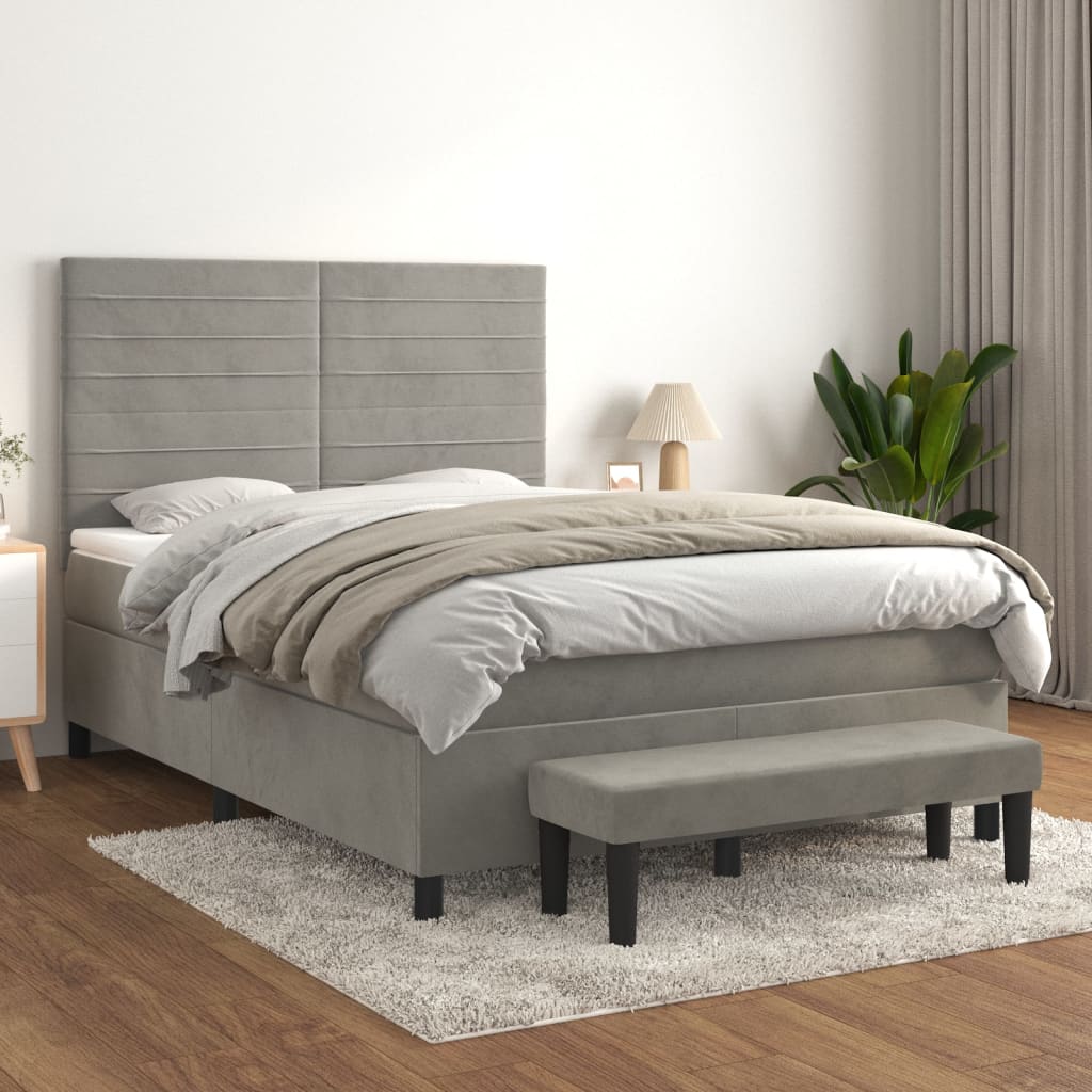 Sommier à lattes de lit et matelas Gris clair 140x190cm Velours - XIOS