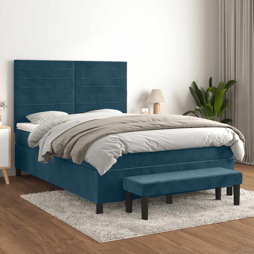 Sommier à lattes de lit et matelas Bleu foncé 140x190cm Velours - XIOS