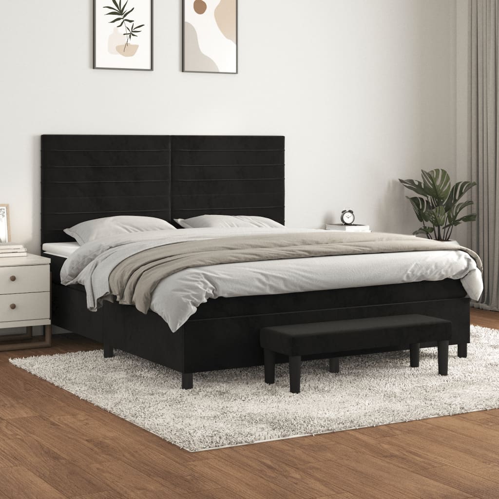 Sommier à lattes de lit avec matelas Noir 180x200 cm Velours